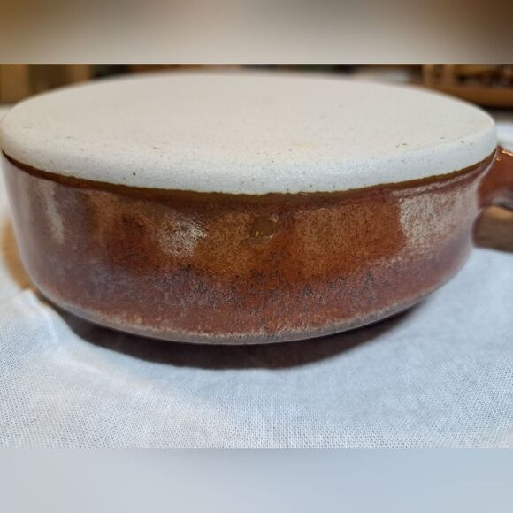 Handmade Pottery Double Circle Decorative Bowl Shimmery Orange-Brown Glaze Retro - Picture 7 of 7